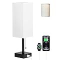 L SHY-U L Table Lamps with Two lampshades - Beige Bedroom Lamps with 3 Color Temperatures (2700K/3500K/5000K), Square Nightstand Lamps with USB C + A Charging Ports, Pull Chain Small Night Light