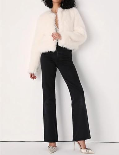 Wyeysyt Women's Cropped Faux Fur Jacket Winter Fashion Long Sleeve Open Front Cardigan Fluffy Shaggy Warm Short Coat4