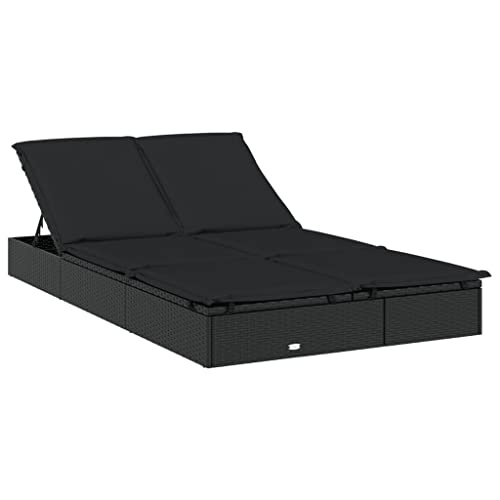 vidaXL Chaise Longue à 2 Places avec Coussins Noir résine tressée, Chaise Longue, Chaise Longue d'extérieur, lit de Salon, lit de Repos