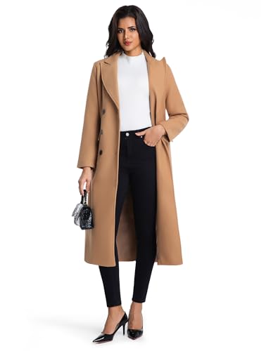 IDEALSANXUN Womens Long Wool Coats Fall Winter Notch Lapel Double Breasted Trench Coat Wool Jackets3