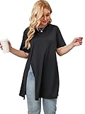 SheIn Women's Plus Size Split Longline Short Sleeve Round Neck Casual Tee Shirt Black 4X-Large Plus