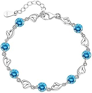 YUTTTPL Crystal Bracelet For Women Silver Heart Bracelet Friendship Crystal Bracelet White Blue Rhinestone Bracelet Adjustable Heart Bracelet Jewelry Gifts For Ladies Girl Mom Wife