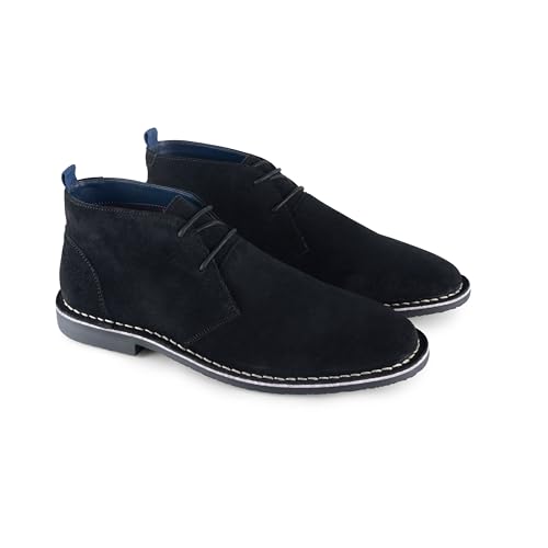 Catesby Sahara Premium Suede Desert Boots Hombres Tres Ojales Casual Chukka Botas Hombres, Negro , 43 EU
