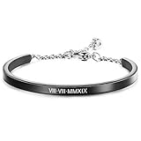 memediy braccialetto personalizzato incisione identificativo su misura per donna ragazza bracciale rigido regolabile in acciaio inossidabile resistente all'acqua (4 mm larghezza, nero colore)