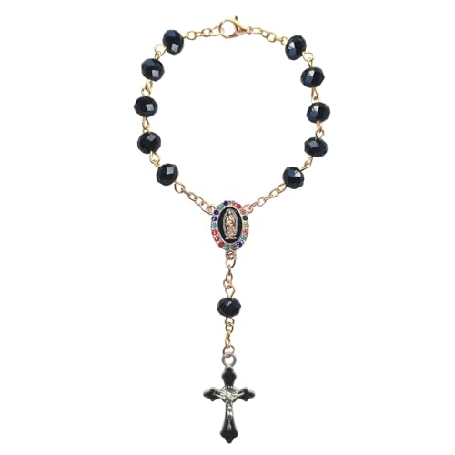 Car Rosary for Rearview Mirror Hanging - Catholic Religious Devout Gift with Virgin Mary Charm and Crucifix, Ideal Catholic Rosary Gifts for Men & Women (Black)