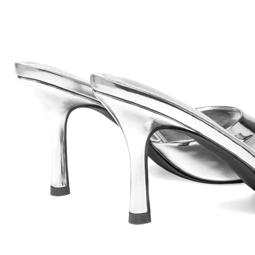 Image of Riekhany High Heel Mules for Women Slip On Open Pointed Toe Classy Patent Leather Stiletto Pumps Formal Slingback Mule Sandals Dress Walking Shoes