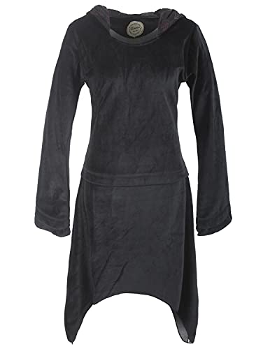 Vishes - Alternative Bekleidung - Zweifarbiges Damen Langarm Zipfelkleid aus Samt mit Zipfel-Kapuze schwarz 36-38