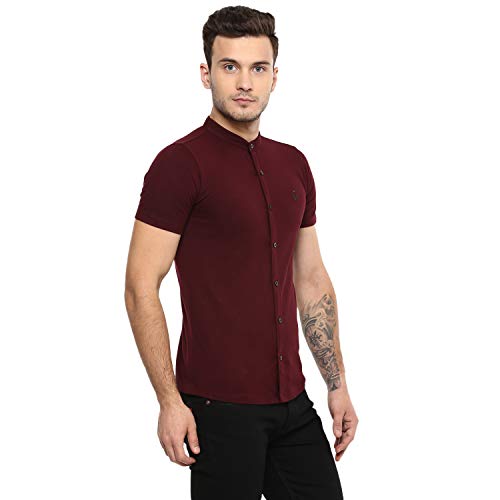 Image of Urbano Fashion Men's Solid Cotton Slim Fit Polo Shirt with Mandarin Collar