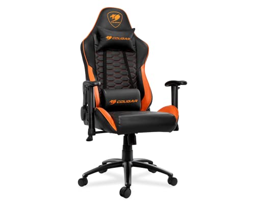 Image of COUGAR Outrider Black Comfortable and Durable Gaming Chair, Steel Frame, Metal Base, Reclining Backrest, Breathable Premium PVC Leather, Adjustable Neck & Lumbar Pillow - (Black & Orange)