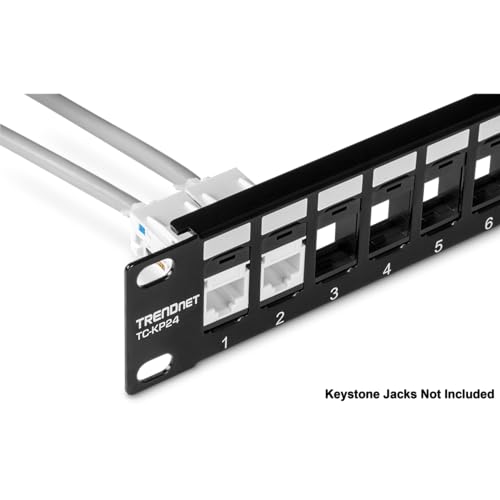 TRENDnet 24-Port Blank Keystone 1U Patch Panels, TC-KP24/2, 1U 19" Metal Rackmount Housing, Recommended with TC-K25C6 & TC-K50C6 Cat6 Keystone Jacks (Sold Separately), NDAA Compliant, Black
