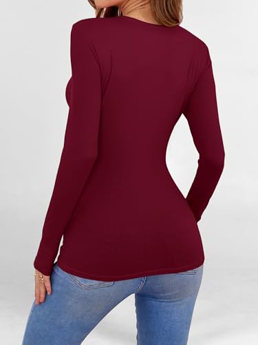 Image of ANRABESS Women Long Sleeve Shirts Rib Knit Slim Fit Tops Basic Tee 2025 Fall Outfits Casual T-Shirt Underscrubs Layer Clothes