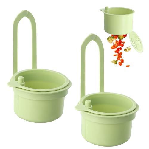 Aurafly 2 Pcs Sieb für Spülbecken Wasserhahn-Hängesieb Snap-Button Spülbecken Siebkorb, ohne Hände zu verschmieren, Kunststoff-Abtropfkorb für die Küchenspüle für Waschen/Organizer in Küche, Grün