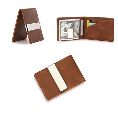 Porte-cartes fin anti-RFID avec pince à billets en acier pour homme