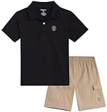 AEROPOSTALE Boys' Shorts Set - 2 Piece Short Sleeve Polo Shirt and Woven Cargo Shorts - Summer Outfit for Boys (4-16), Size 10, Black Cream