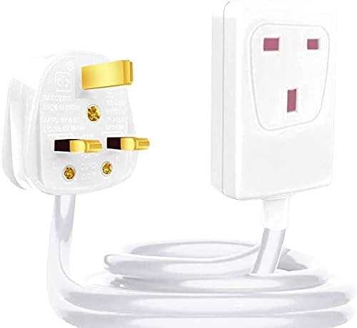 Extension lead 2 Meter long Single Socket Mains Power Extension Lead Approx 13 Ampere 1 Gang 3 Pin Heavy Duty UK Certified Lead Ideal For Multiple Appliances of Home & Office