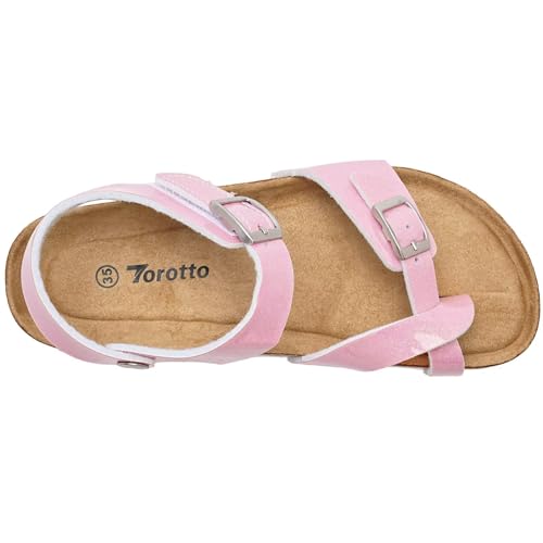 Image of Torotto Girls Boys Sandals with Cork Footbed Adjustable Buckle Summer Slides Flip Flops Open Toes Flat for Kids Toddler