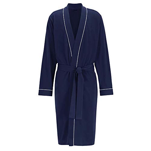Holove Lightweight Cotton Bathrobe Men Knee Length Comfy Robe (Navy Blue L/Xl) #TOP1
