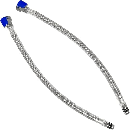 WOWOW 16 Inch Faucet Supply Hose Faucet Line Braided Nylon Sink Faucet Supply Line 3/8" Comp X 1/2" Comp 2Pcs (1 Pair