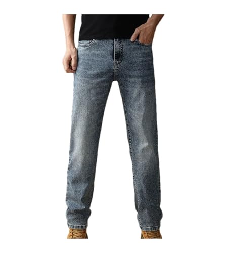 Mens Slim Fit Jeans Stretch Denim Pants Vintage Washed Button Fly Business Straight Leg Denim Pants