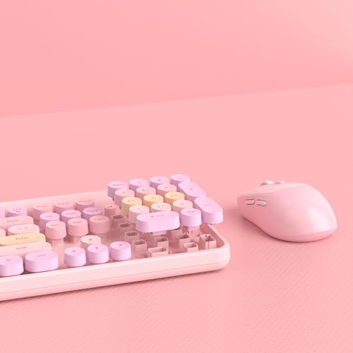 Image of Wireless Keyboard and Mouse Combo Round keycaps Retro Typewriter Keyboard 104 Key Full-Sized Keyboard Automatic Power Saving 2.4GHz Wireless Connection for Mac /Windows /PC
