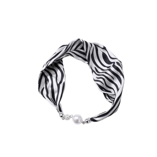 Silk Scarf Necklace with Rhinestone Magnetic Buckle Small Neckerchief Collar Floral Print Neck Scarf for Women