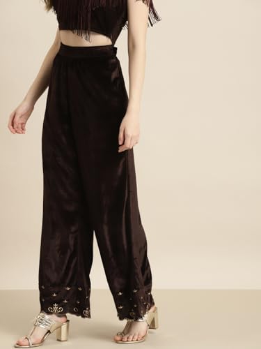 Image of Women's Velvet Embroidered Flared Pants