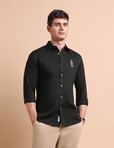 Image of U.S. POLO ASSN. Solid Tailored Fit Shirt for Men - 100% Cotton, Breathable & Comfortable, Full Sleeves Casual Shirt for Men
