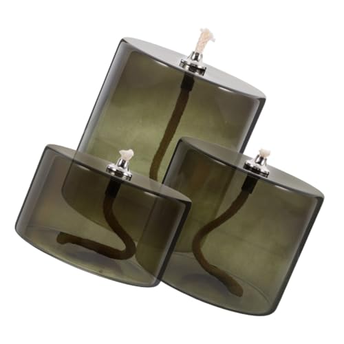 HAMPPLIES 3pcs Glass Oil Lamp Decorative Kerosene Lamp Wedding Liquid Candle Olive Green Large Medium Small Indoor Home Decor