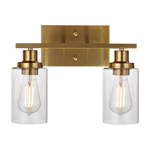 MELUCEE 2-Light Wall Sconce Brass Vanity Light Fixture Modern Style with Clear Glass Shade for Bathroom Hallway Bedroom Living Room Kitchen