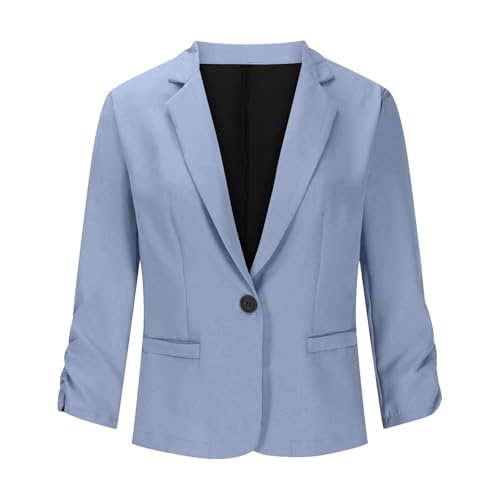 HGps8w 3/4 Sleeve Blazers for Women Dressy Open Front Suit Jackets Classic Solid One Button Casual Work Office Cardigans4