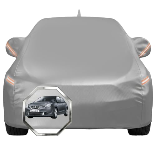 Image of Pivalo Car Cover for Maruti Nexa Baleno All Model & Years with Mirror Pocket 100% Waterproof Triple Stitched Bottom Elastic Dust, Heat & UV Resistant Full Body Protection (Grey with Highlighter)