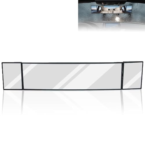 Image of Car Rear View Mirror Interior Mirror Wide Angle Panorama Safety Mirror Interior Mirror Large Vision Mirror 1Pcs (Black-2)
