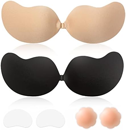 Sticky Bra Backless Adhesive Strapless Invisible Push Up Stick on Bras for Women Dresses 2 Pair Reusable Cover