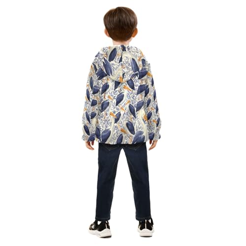Birds Pattern Print Design Toddler Fleece Jacket Girl Boys Hooded Fleece Jacket Coat Warm Outwear Zip-up 3-10T4
