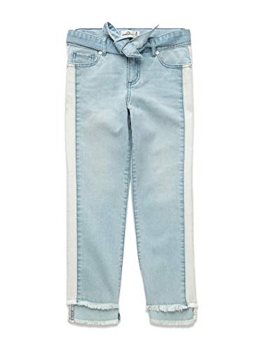 Jordache Premium Girls' Color Block Side Stripe Belted Denim Jean (White Light Wash)