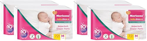 Image of Morisons babydreams THE CHOICE OF SMART MUMS Super Soft Diaper Pant-M | 144 Count (72 Count, Pack of 4)