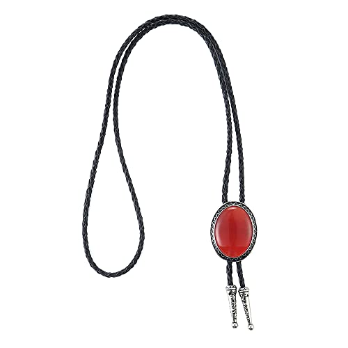 Image of Bolo Tie for Men Women Cowboy Turquoise Celtic Natural Tiger Eye Stone Longhorn Bull Western Leather Bolo Necktie