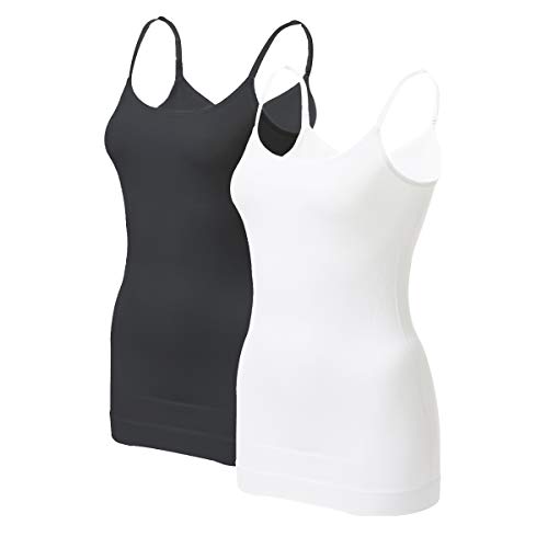 Euyzou Women's Tummy Control Shapewear Tank Tops - Seamless Body Shaper Compression Top - Black/White 2Pk Xl #TOP4
