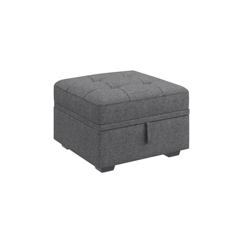 Image of HONBAY Small Storage Ottoman Upholstered Square Bench Ottoman for Living Room,Linen Grey