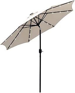 Outsunny 2.67m Patio Garden Umbrella Outdoor Parasol with Tilt Crank and 24 LEDs Lights (Cream)