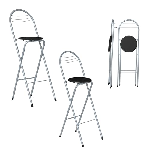 ZZINOKE Lot de 2 Tabouret de bar pliant avec dossier, hauteur d’assise 75 cm, sans montage, tabouret pliant portable pour cuisine, bistrot, commerce, événements en...
