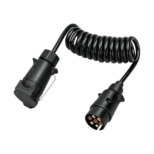 Vexnaro Rallonge Remorque 7 Broches 2 M, Câble Spirale 12V avec Prise Mâle et Femelle, Connecteur Extension pour Éclairage Remorque Caravane Camion Tracteur et Camping Car