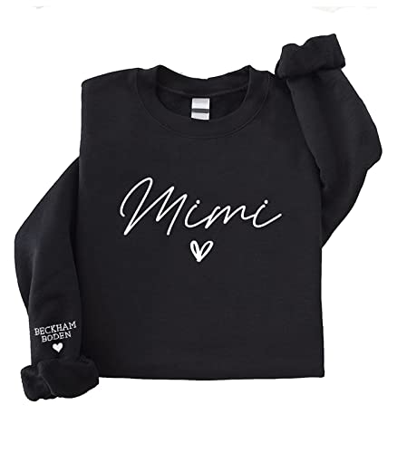 NAZENTI Personalized Embroidered Mama Sweatshirt, Mom Sweatshirt, Custom Mama with Children's Name on Sleeve, Mother's Day