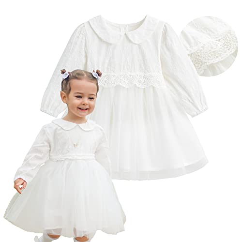 Image of Curipeer Baby Girl Christening Dress Classic Infant Baptism Wedding Tulle Dress for Spring Summer