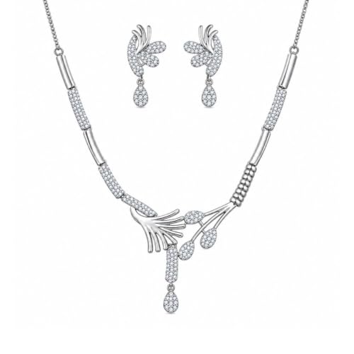 Image of Nilu's Collection Floral Necklace With Earrings For Women | Anti-Tarnish | Anti-Allergy