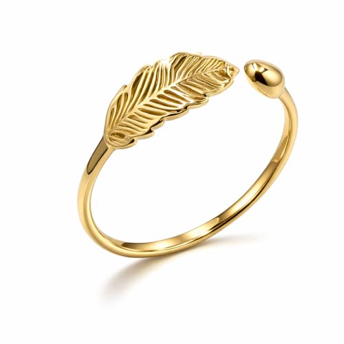 Salia Gold Paris - Anillo de oro de 18 quilates - 1.03 gr - Hoja y gota de lluvia - Valor refugio - Idea regalo - sello 750 - Certificado de autenticidad