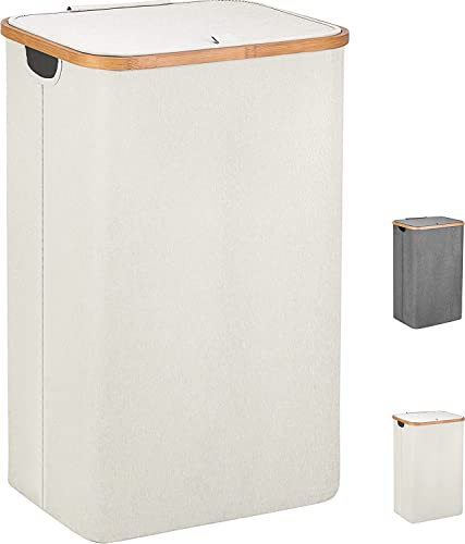 YXIAOO Panier à Linge 100L avec Sac Amovible et Couvercle Corbeille à Linge Pliable - Beige