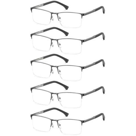 EYECEDAR 5-Pack Reading Glasses for Men Metal Half Frame Rectangular Style Spring Hinges Eyeglasses Mens Readers 2.50 Cover