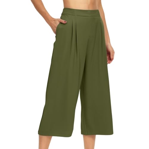 Pantalon d'été en lin fini les vêtements serrés avec la coupe palazzo ample taille haute