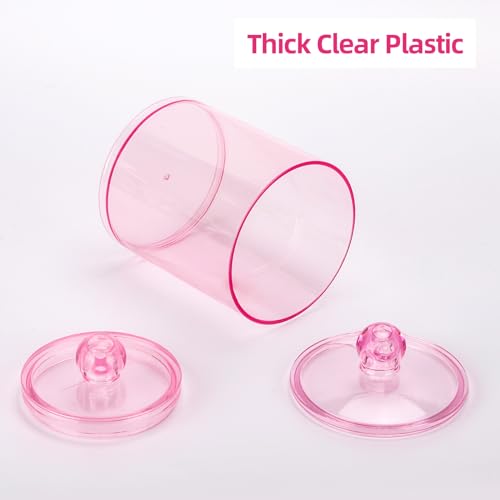 Image of Tbestmax 6 Pack Qtip Holder - 12 oz, 10 oz Bathroom Organizer and Storage Containers, Plastic Apothecary Jars with Lids for Cotton Ball, Cotton Swab, Floss, Pink